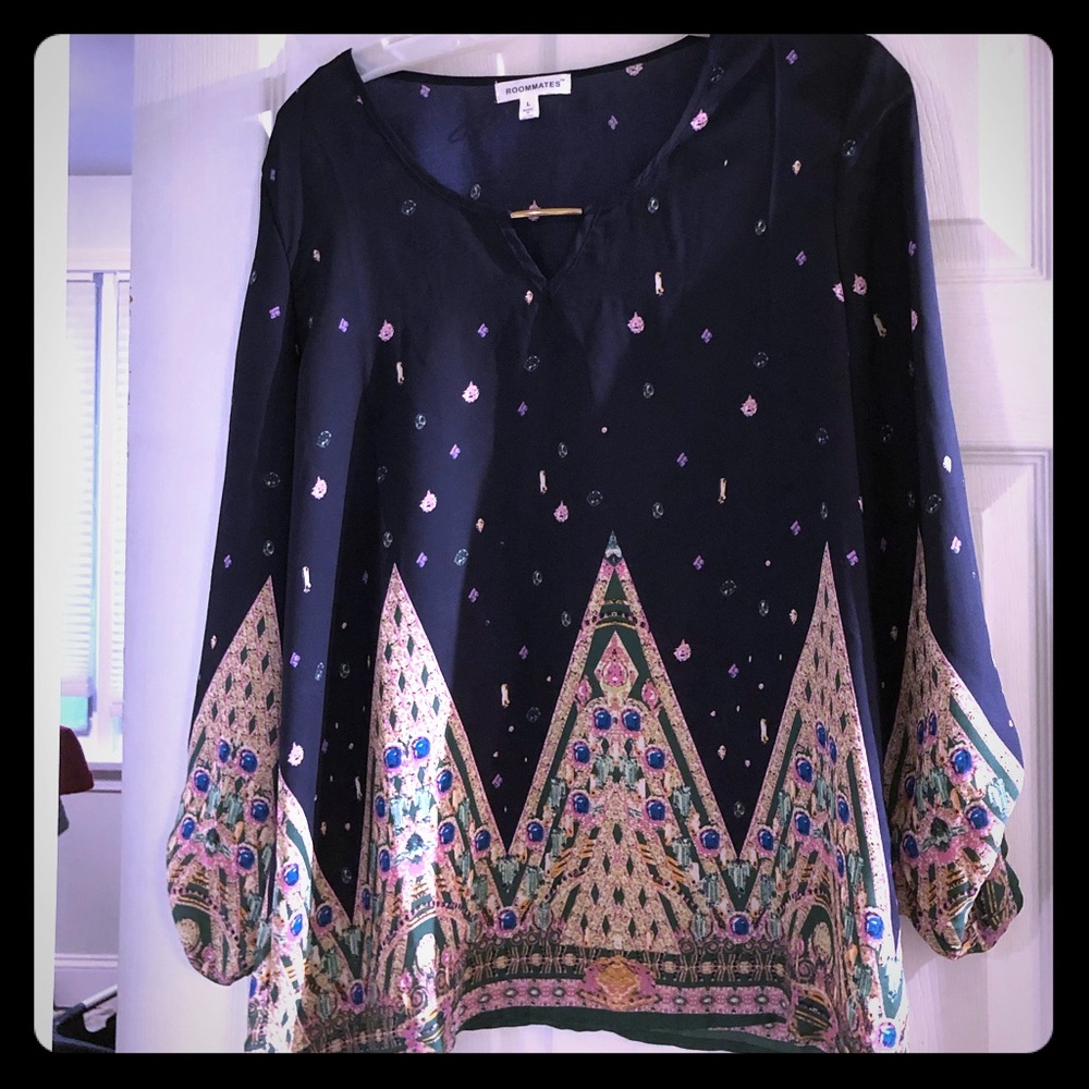 Roommates Navy-Multi Color Blouse - Picture 1 of 8